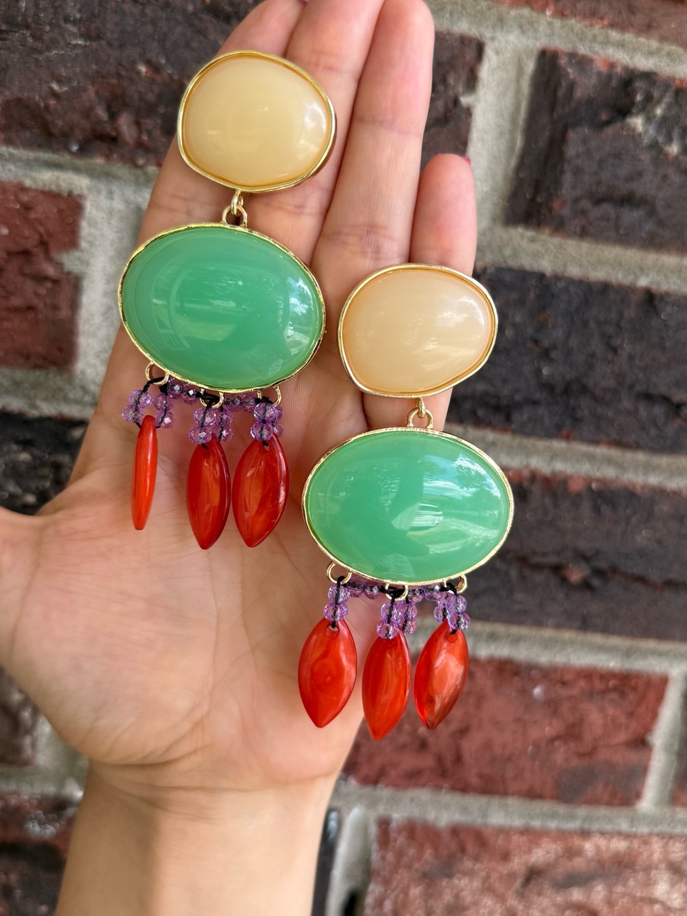 Zara Multi-Color Drop Earrings with Green and Red Accents - Picture 3 of 4